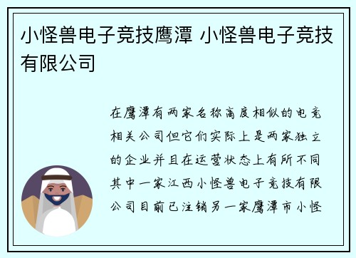 小怪兽电子竞技鹰潭 小怪兽电子竞技有限公司